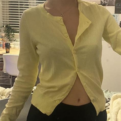 yellow lightweight cardigan so cute just never... - Depop