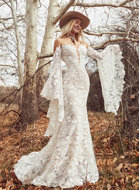 Boho Lace Long Sleeve Wedding Dress | Bohemian wedding dresses, Dream wedding dresses, Boho ...