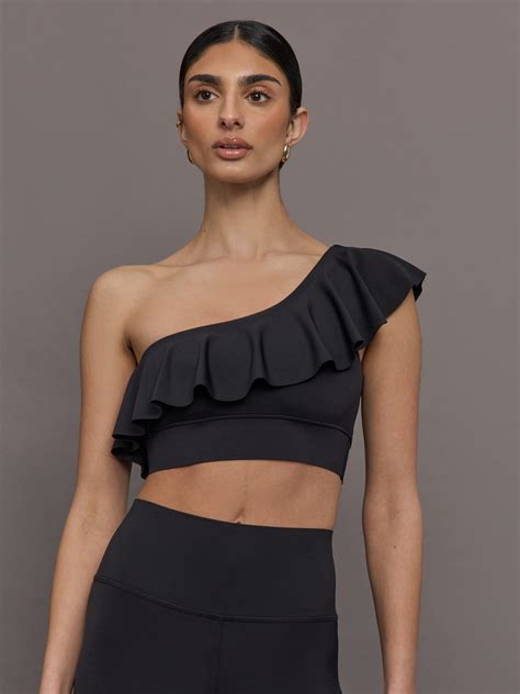 Ruffle One Shoulder Bra in Diamond Compression - Black - Carbon38