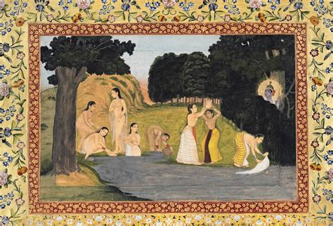 KRISHNA WATCHING THE GOPIS BATHE , THE PAINTING MUGHAL INDIA, CIRCA 1680; THE CALLIGRAPHY ...