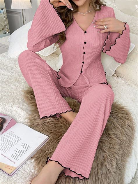 Women's Contrast Color Trim Pajama Set | Pijama feminino, Conjuntos de ...