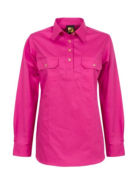 LADIES LIGHTWEIGHT LONG SLEEVE CLOSED FRONT COTTON DRILL SHIRT - workcraft