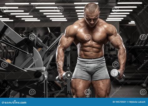Muscular Man Working Out in Gym Doing Exercises, Strong Male Naked ...