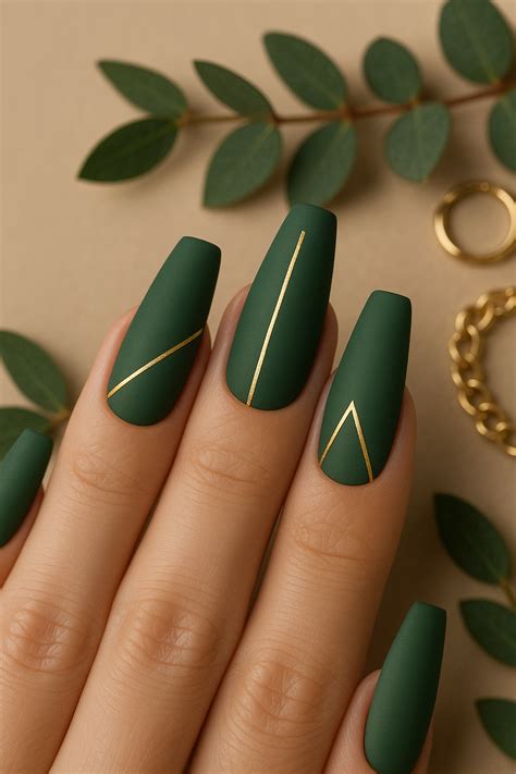 Matte Green & Gold Nails – Classy, Calm & Confident 💚 in 2025 | Green ...
