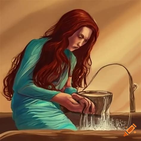 Woman drawing water from a well