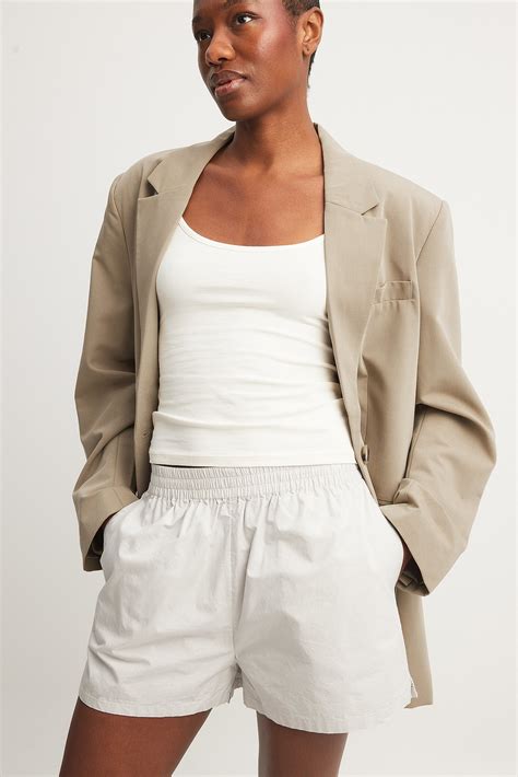 Cotton Elastic Waist Long Shorts Navy | NA-KD