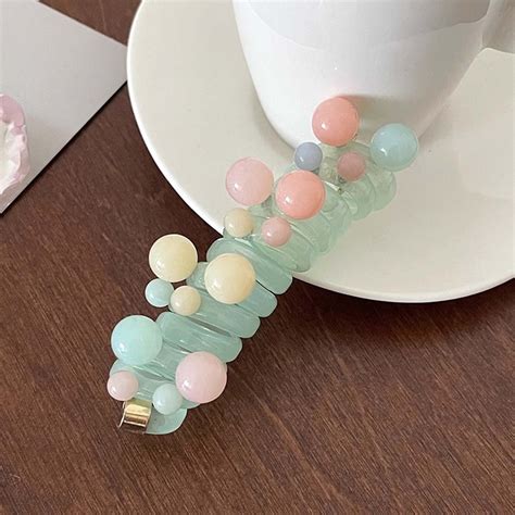 SDJMa Colorful Beads Spiral Hair Ties, No Crease Spiral Hair Ties Hair ...