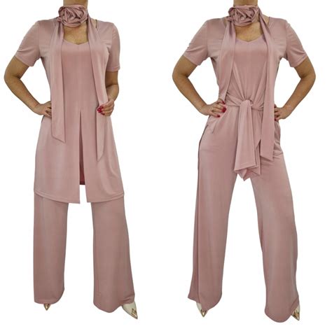 ELEGANCKI RÓŻOWY WYGODNY KOMPLET TUNIKA SPODNIE RÓŻA 3D roz 48 (36-56 ...