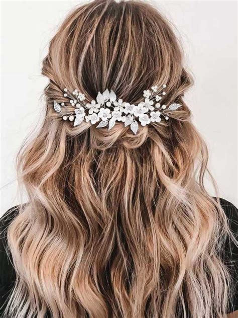 Amazon.com : Gorais Flower Bride Wedding Hair Vine Silver Pearl Bridal ...