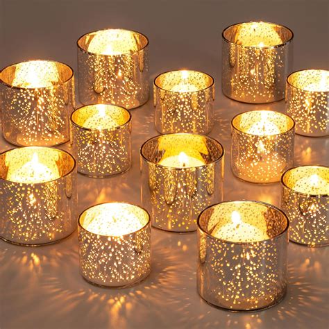 Amazon.com: NUPTIO Mercury Glass Candle Holder: 12 Set of Small Silver ...