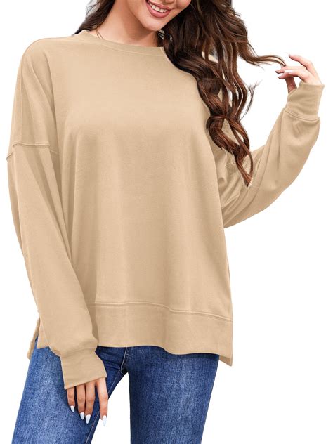 Fancyglim Women Tunic Sweatshirts Crew Neck Tops Pullover Long Sleeve ...