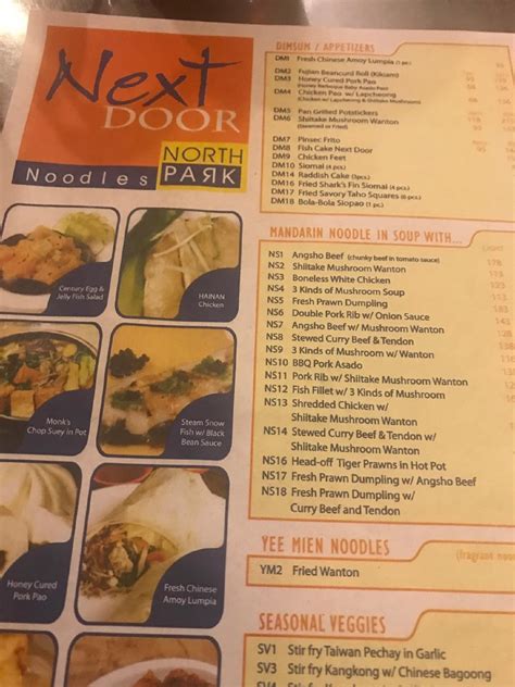 Menu at Next Door Noodles by North Park fast food, Makati, Makati Ave
