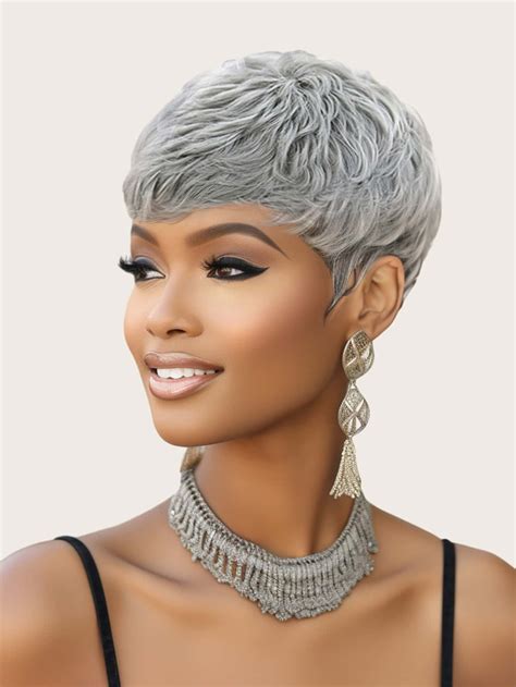 Gray Short Wig for Women Classic Grey Pixie Cut Hair Wig for Mommy ...