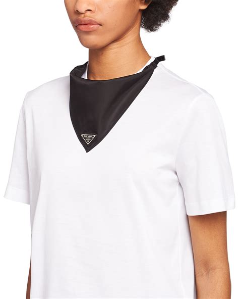 White/black Oversized jersey T-shirt with bandana | Prada