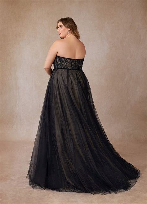 Azazie Persephone Black Nude Ball-Gown Lace Tulle Dress | Azazie