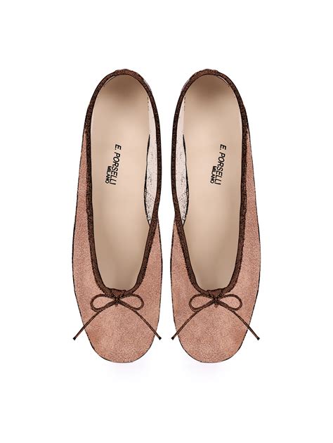 Ballet Pumps Block Heel - Brown Suede