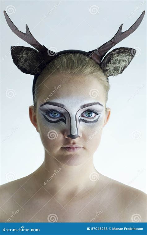 Girl with deer facepaint stock photo. Image of girl, antlers - 57045238