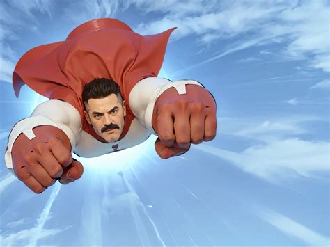 A close up of a man flying through the air with a red cape - SeaArt AI