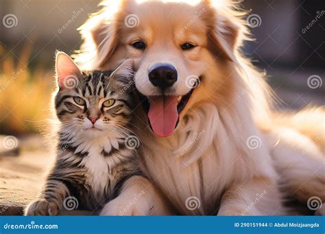 Happy Dog and Cat Friends Pose Together Harmoniously Stock Illustration ...