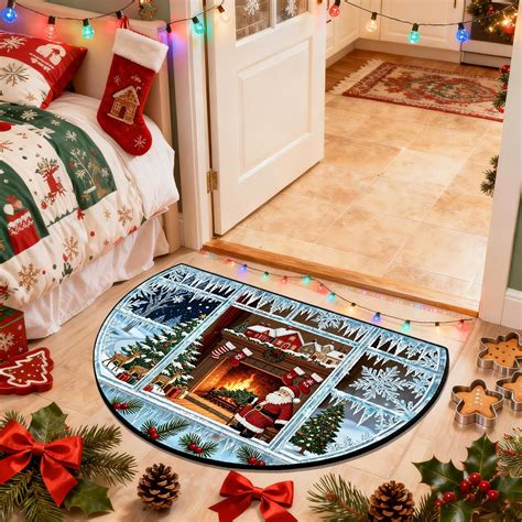 Antqov Half Round Doormat 16x24" Non-Slip Christmas Rug Holiday Door ...