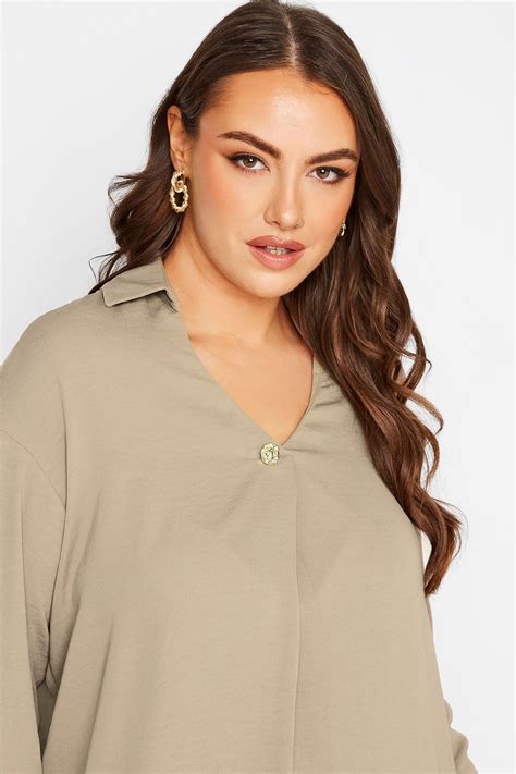 YOURS LONDON Plus Size Womens Curve Beige Brown Button Blouse | Yours ...