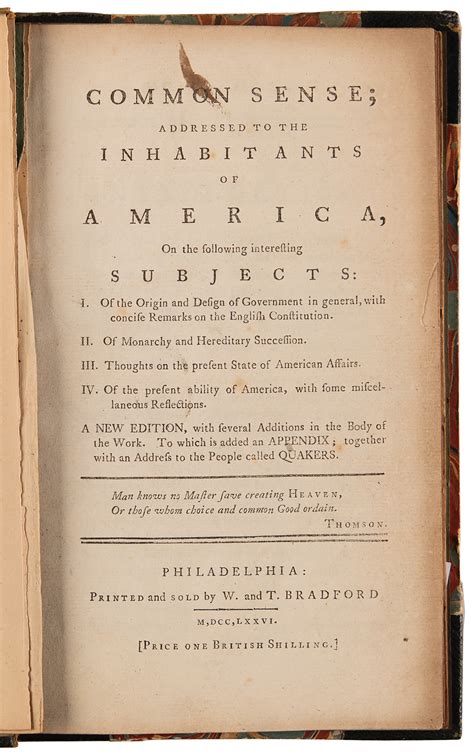 Thomas Paine: 1776 Philadelphia Edition of Common Sense, Published by