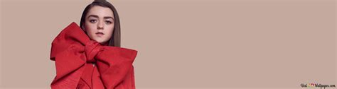 'Maisie Williams' in Red Bow Dress 4K wallpaper download