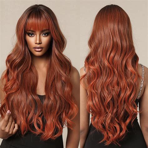 Amazon.com : testar Reddish Brown Wig Long Curly Synthetic Wigs for ...