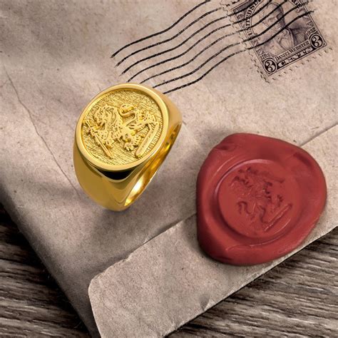 Personalized Wax Seal Signet Ring, Sterling Silver 925, Coat of Arms ...