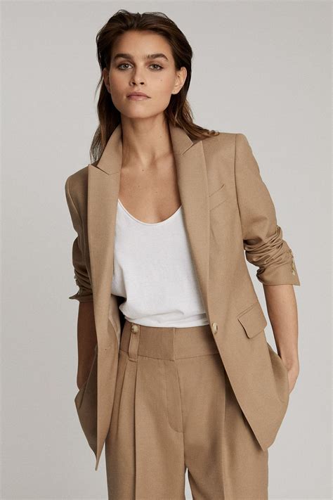 Womens Reiss Tan Esther Wool Blend Tailored Blazer - Natural | Work ...