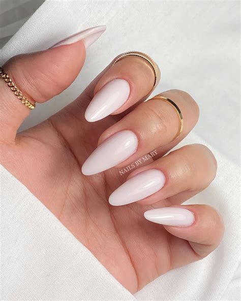 White nails, Almond acrylic nails, White almond nails