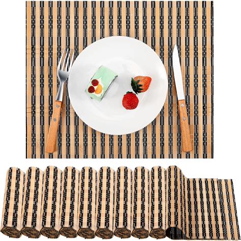 Amazon.com: Thyle Set of 12 Bamboo Placemats Table Mat Wood Placemats ...