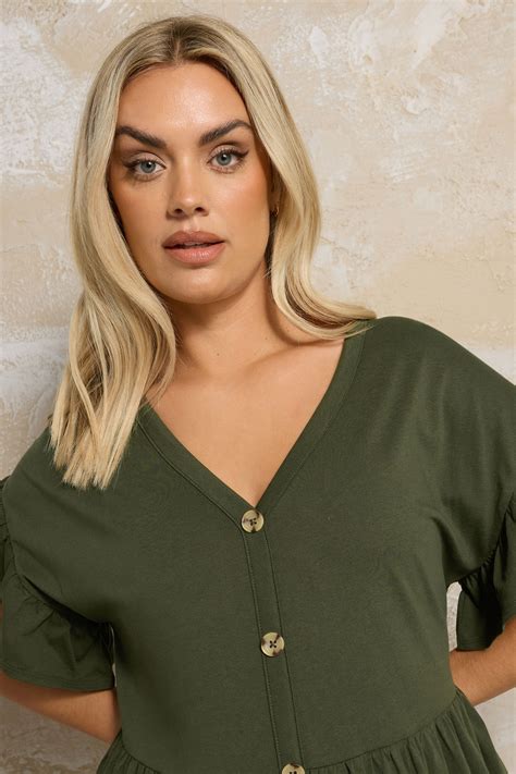 YOURS Plus Size Khaki Green Peplum Midi Dress | Yours Clothing