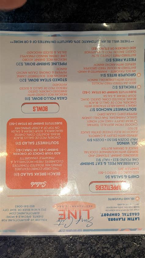 Menu at Surf City Line restaurant, Surf City