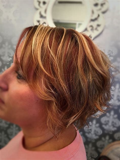 Red lowlights, blonde highlights,short hair,short bob, hair inspiration ...