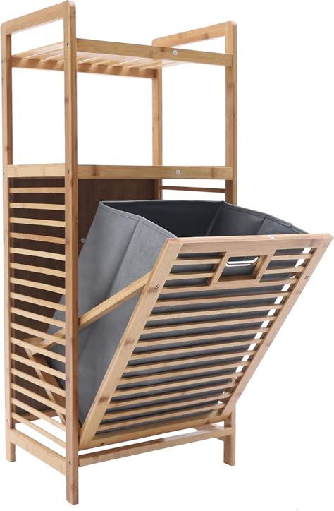 Bamboo Laundry Hamper with Shelf 3-Tier Tilt Out Laundry Hamper Pull ...