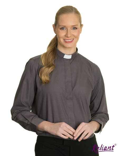 Women's 1in Tunnel Collar Long Sleeve Clerical Shirt - Clerical Grey ...