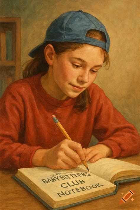 Kristy from Babysitter's Club writing in notebook on Craiyon