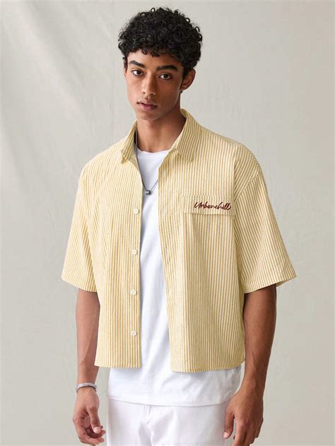 Men's Casual Striped Print Loose Fit Short Sleeve Shirt, Spring ...