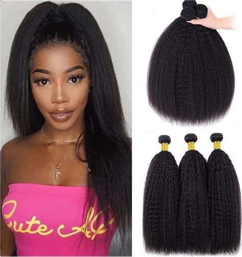 Amazon.com: Hair Bundles Kinky Straight Human Hair Bundles, Indian Yaki Straight Virgin Hair, 1 ...