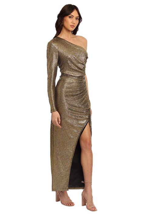 Hire One Shoulder Dress in Gold | Elle Zeitoune | GlamCorner