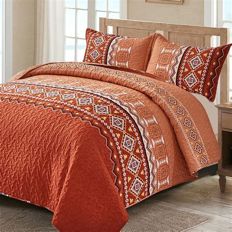 WONGS BEDDING 3 Pieces Quilt Set Queen Size, Burnt Orange/Rust Quilt ...