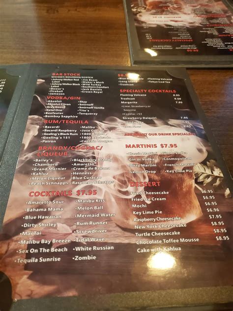 Menu at Volcano restaurant, Elizabeth City