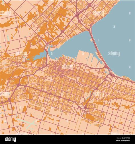 Map of Hamilton in Canada in a sandy theme. Contains layered vector with roads water, parks, etc ...