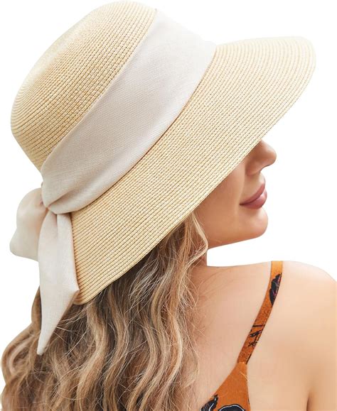 UWILL Cute Sun Hat Womens Wide Brim Foldable Straw Hats Beach Sun Hats ...
