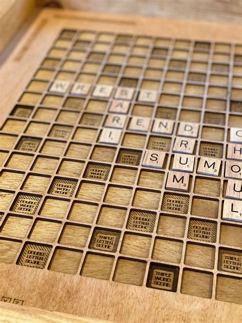 Rustic Wooden Scrabble Board with Rotating Lazy Susan - letter tiles a ...