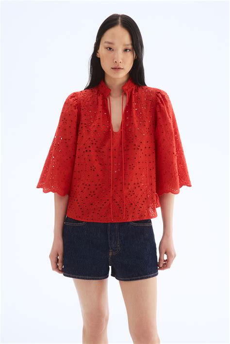 Women's Red Blouse with Eyelet Embroidery | H&M CA