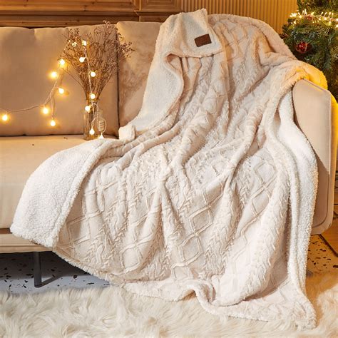 Dearfoams Reverse Sherpa Throw Blanket, Sweater Knit, Ivory, Standard ...