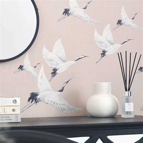 Soaring Cranes Wallpaper in Nude - I Love Wallpaper