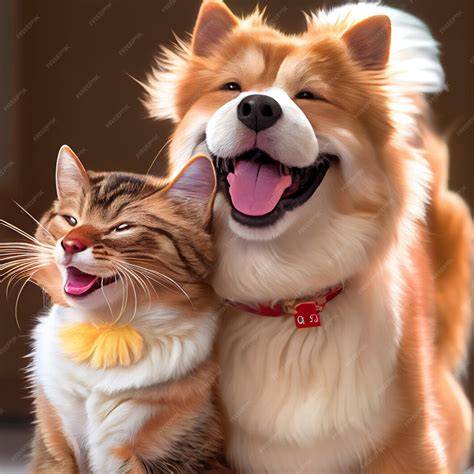 Premium Photo | Happy dog and cat friends posing together